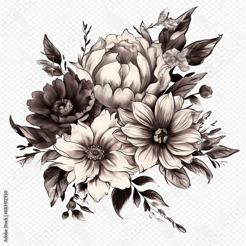 abstract watercolor bloom floral sketch in hand drawn style