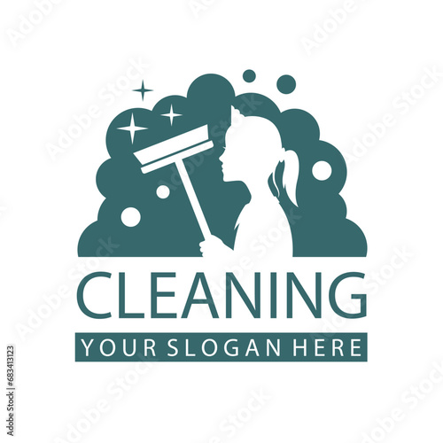 house maid lady for cleaning service design with window glass squeegee in hand isolated on white background
