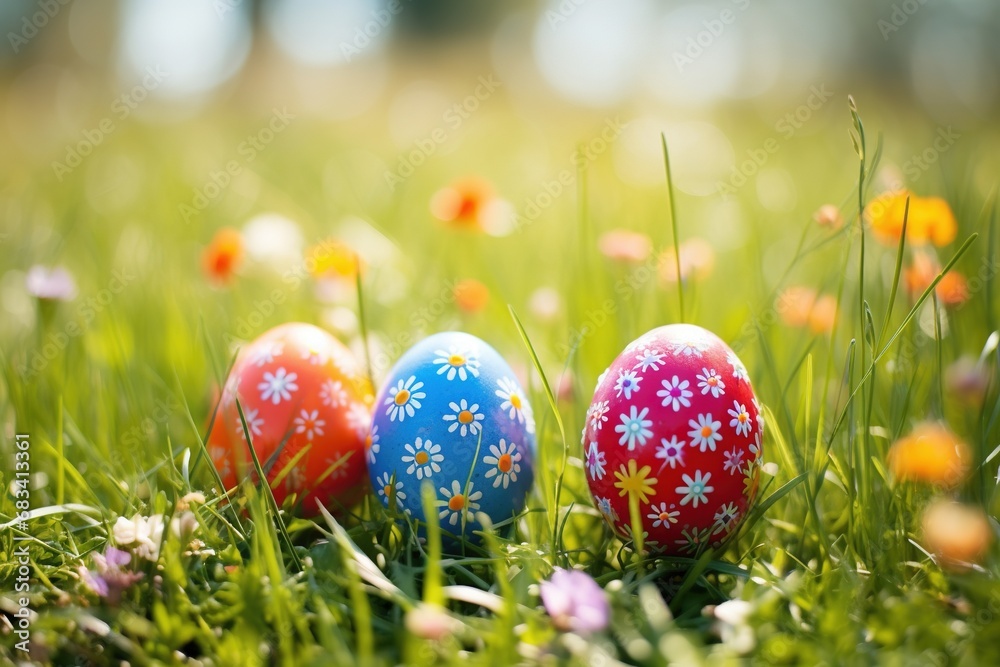 Colorful easter eggs in grass. Happy easter background. Colorful easter eggs in grass. Happy easter background.