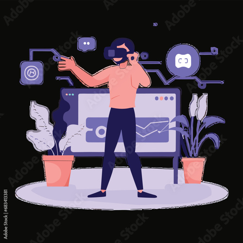 vector icons info graph illustrating VR and mixed reality VR Headset Icon  
