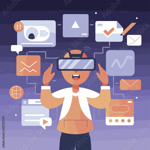 vector icons info graph illustrating VR and mixed reality VR Headset Icon  
