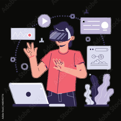 vector icons info graph illustrating VR and mixed reality VR Headset Icon  
