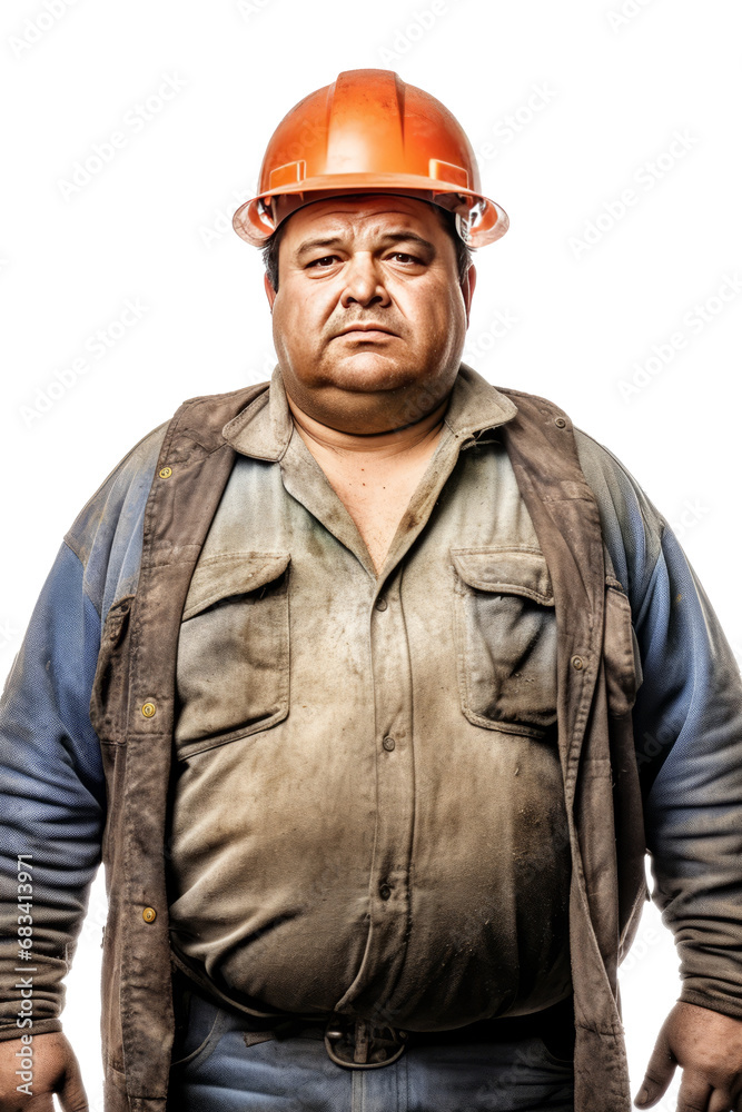 Portrait of construction worker Overweight man in engineer uniform on transparent background Portrait of construction worker Overweight man in engineer uniform on transparent background