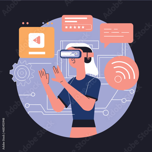 vector icons info graph illustrating VR and mixed reality VR Headset Icon  
