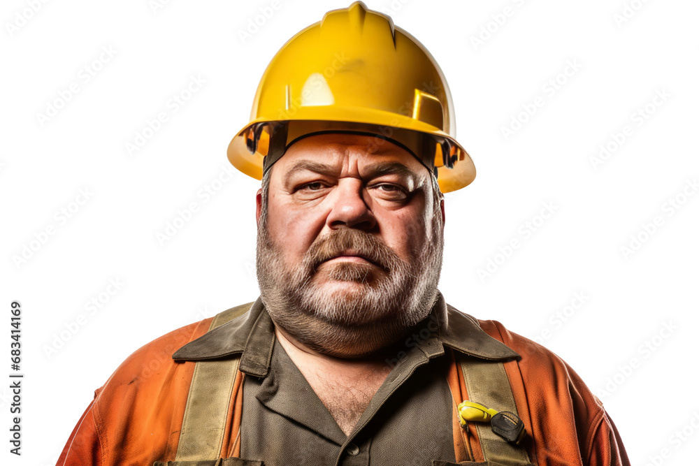 Portrait of construction worker Overweight man in engineer uniform on transparent background Generative ai Portrait of construction worker Overweight man in engineer uniform on transparent background Generative ai