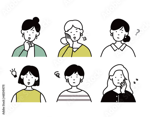 女性のアイコンセットネガティブな表情