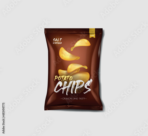 Advertising bag of potato chips, salt vinegar flavor.