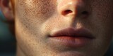 men's freckles on the face close-up Generative AI