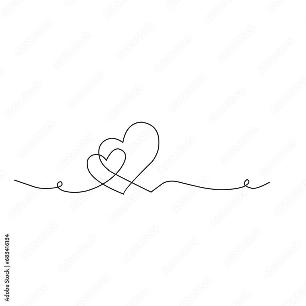  Heart line border. Heart banner for Valentine's Day or Mother's Day.  Love icon for valentine. Thin contour and romantic symbol for greeting card and web banner in simple linear style. 