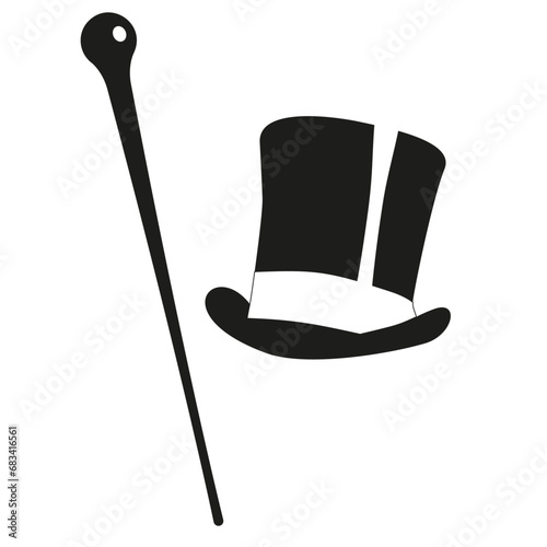 Top Hat and Cane Black and White