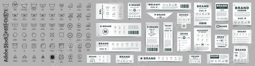 Laundry icons set for cloth design. Cleaning machine. Clothes care icons. Vector illustration. Laundry label collection with care symbols and washing instructions
