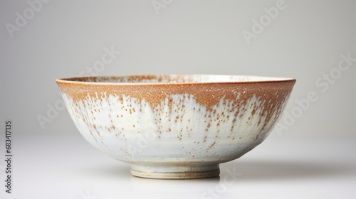 A hand-thrown pottery bowl with a glaze finish, capturing its uniqueness and artisanal touch, set against a clear white backdrop.