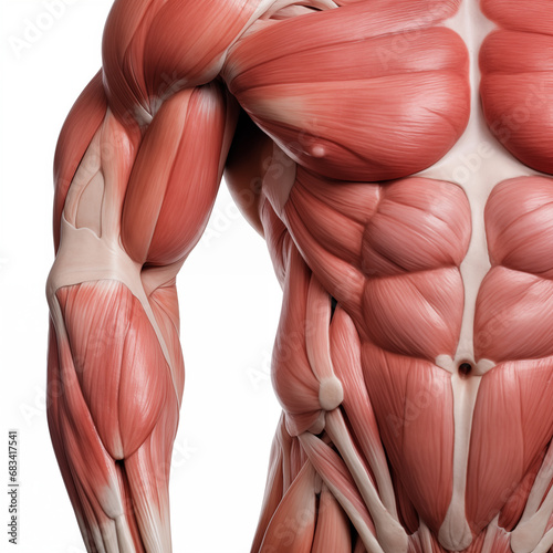Right part of male athlete body skinless muscle structure. Generative AI