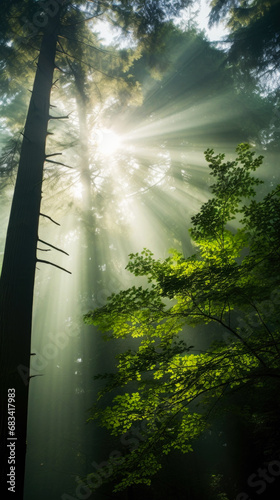Sunlight in the green forest, spring time © pilipphoto