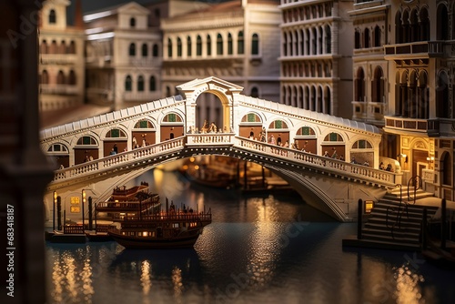 The most famous bridges in the world, Venice Rialto Bridge captured in hyper-realistic glory, the sunrise casting a golden glow on the iconic structure.