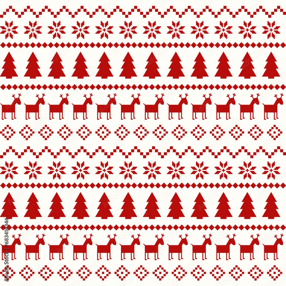 Naklejka premium Christmas Nordic Seamless Pattern