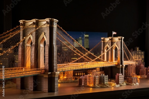 The most famous bridges in the world, New York City Brooklyn Bridge captured in hyper-realistic glory, the sunrise casting a golden glow on the iconic structure.