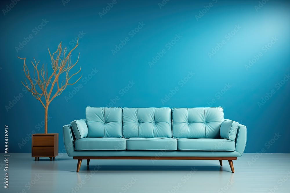 Blue sofa on a blue background.