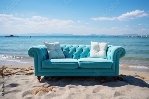 Blue sofa on the seashore © Niko_Dali