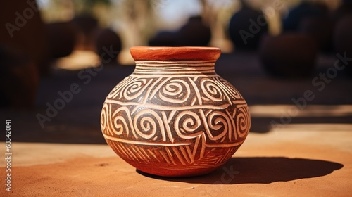 A ceramic pot with spiral patterns, showcasing ancient artistry.
