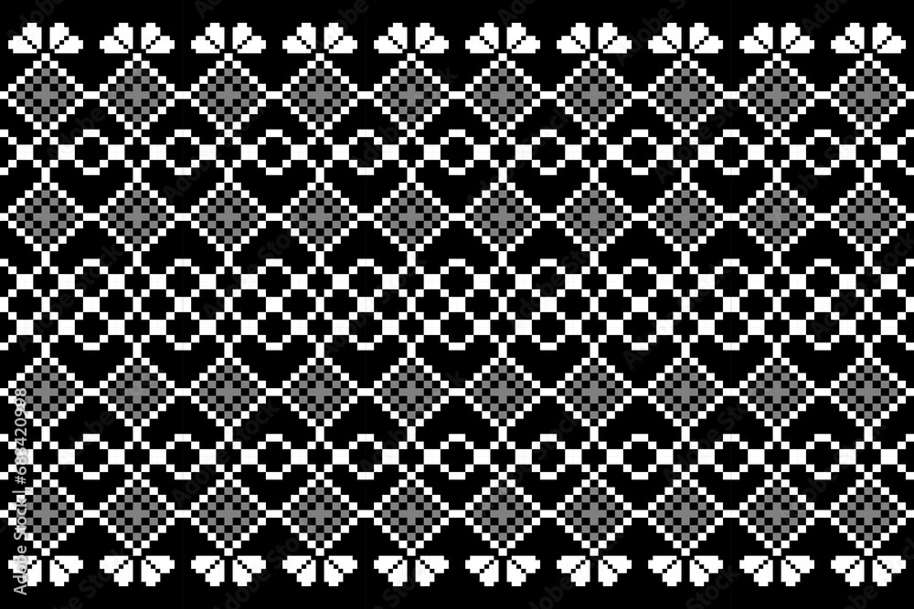 Traditional ethnic,geometric ethnic fabric pattern for textiles,rugs,wallpaper,clothing,sarong,batik,wrap,embroidery,print,background,vector illustration,black and white patterns,pixel art