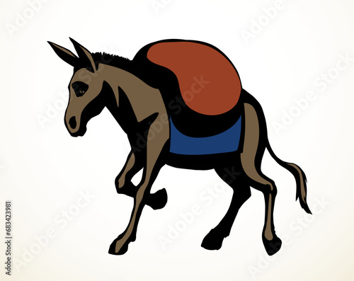 Vector drawing. Cute old mule