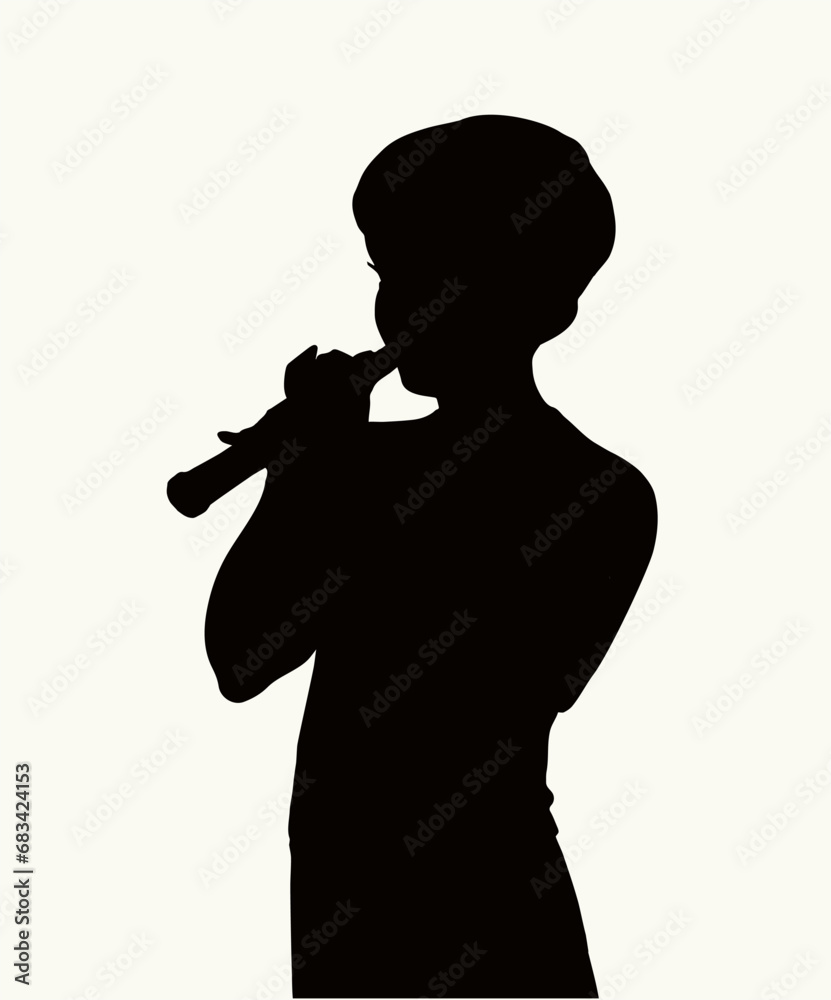 Vector drawing. Boy playing flute