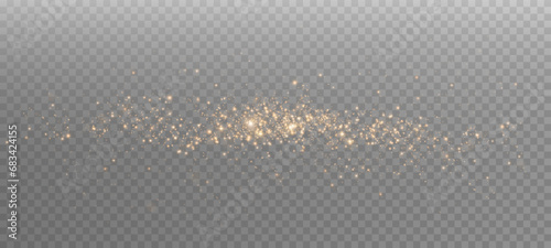 The dust sparks and golden stars shine with special light. Vector sparkles on a transparent background. Christmas light effect. Sparkling magical dust particles. 