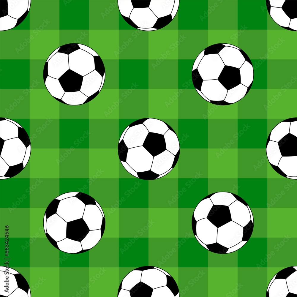 vector sports pattern with soccer balls on a green background. Football balls on the lawn vector sports pattern with soccer balls on a green background. Football balls on the lawn