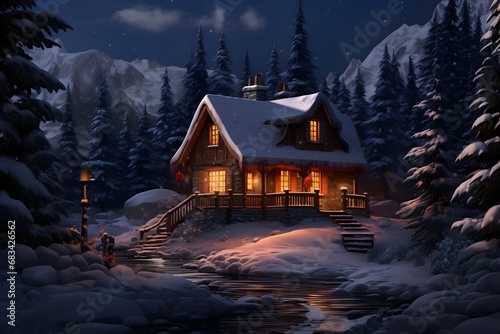 a small cozy wooden house covered with snow in winters