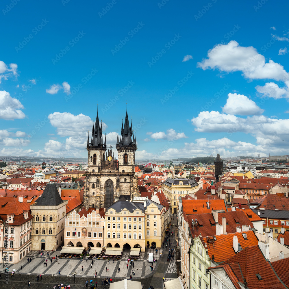 Prague, bird view from Town Hall tower, aerial image