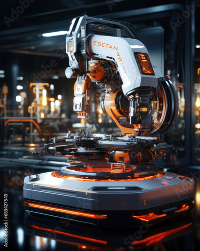 Future industrial scenes, artificial intelligence and robotics help industries. machines create things, robotic production.