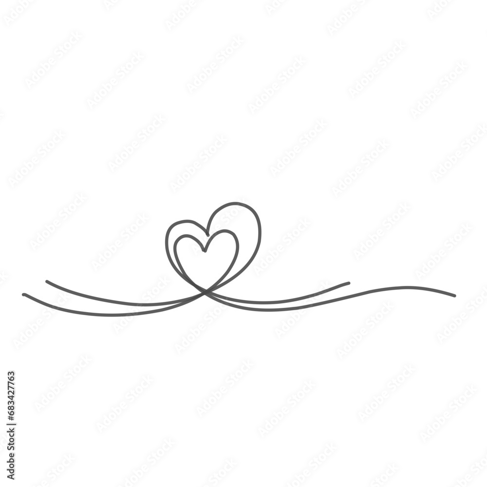 Heart line border. Heart banner for Valentine's Day or Mother's Day. Line art style of love icon. Thin contour and romantic symbol for greeting card and web banner in simple linear style. 