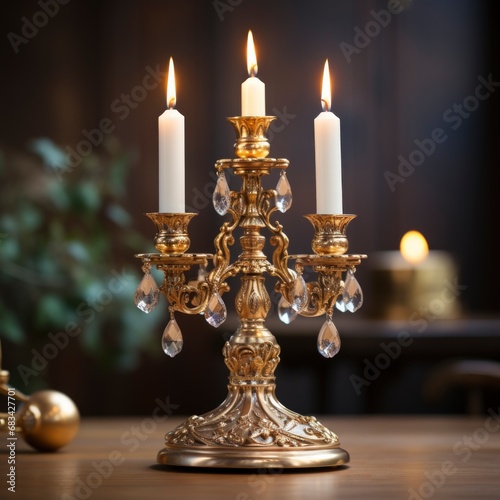 golden candelabra for New Year's interior concept. Glamour, vintage, luxury style. Happy New Year and Christmas holiday concept. square