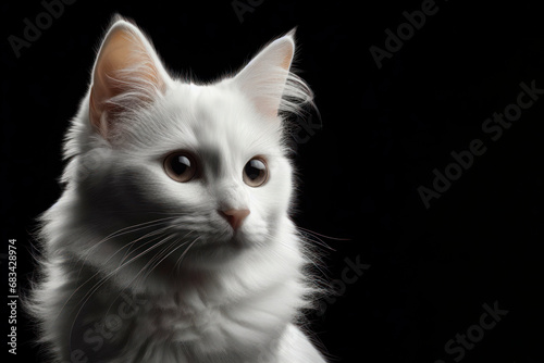 photorealistic studio full body portrait of a white cat on black background. ai generative
