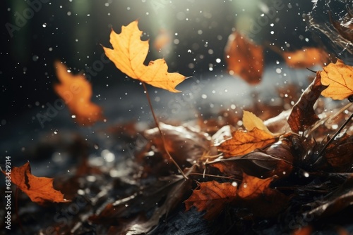 A close-up view of a bunch of leaves scattered on the ground. This image can be used to depict the beauty of autumn or as a background for nature-related designs