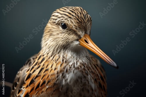 A detailed close-up image of a bird showcasing its long beak. 