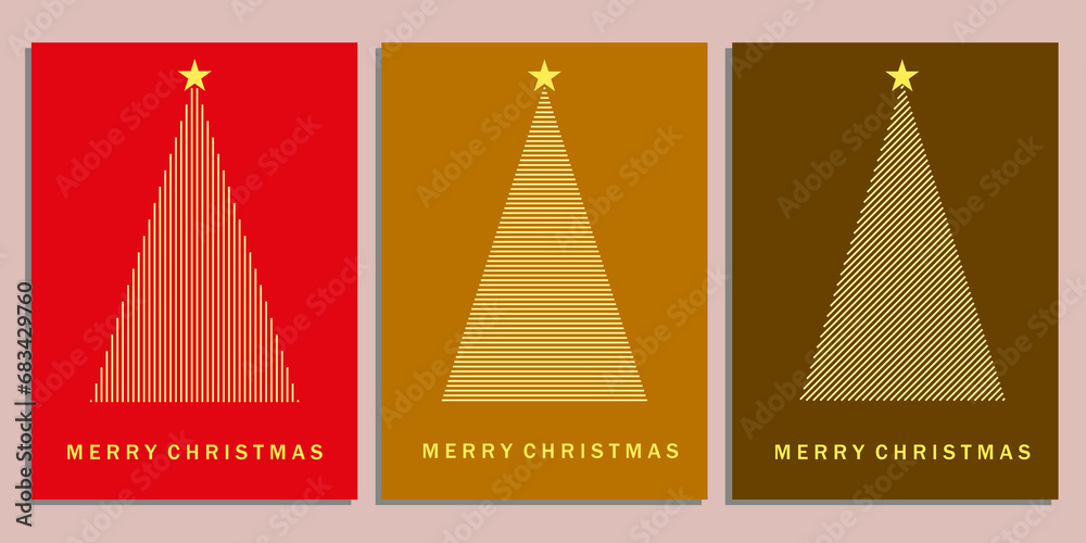 Set of Christmas Card Designs with Simple Geometric Christmas Tree Illustration. Modern Luxury Christmas Cards with Merry Christmas Set of Christmas Card Designs with Simple Geometric Christmas Tree Illustration. Modern Luxury Christmas Cards with Merry Christmas