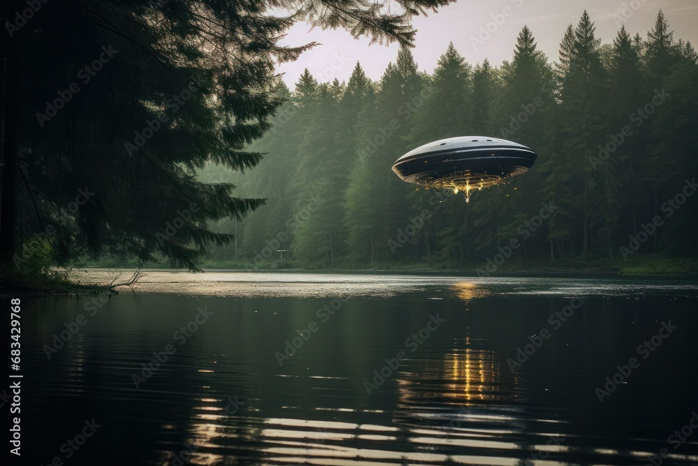 an alien ship floating on a lake in forest photograph, photography, professional quality --ar 3:2 --v 5.2 Job ID: da03a6dc-1d97-4f36-b5cb-a3a28fa9405f an alien ship floating on a lake in forest photograph, photography, professional quality --ar 3:2 --v 5.2 Job ID: da03a6dc-1d97-4f36-b5cb-a3a28fa9405f