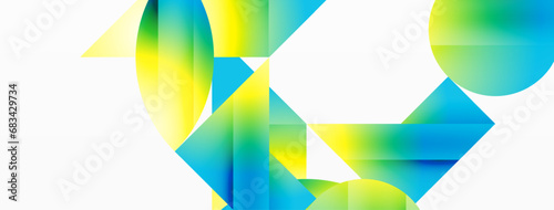 Serene gradient template. Circles and triangles mingle in minimalist perfection. Gentle fusion of forms and hues creates balanced yet captivating backdrop, embodying modern sophistication