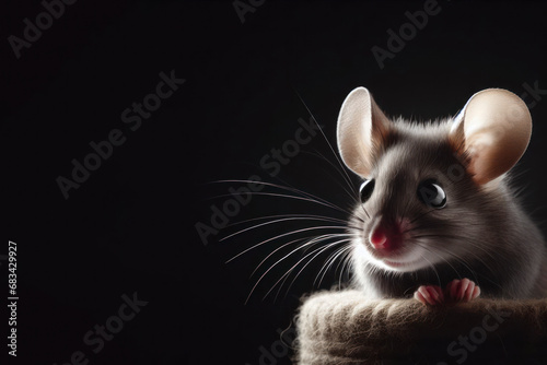 portrait of a happy mouse isolated on black background with copy space. ai generative © Igor