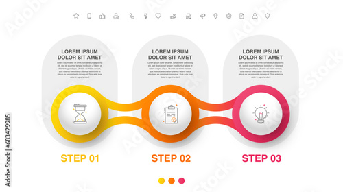 Vector flat infographic template with three circles, elements, sectors. Modern designed for business, presentations, timeline, web design, banner, levels, chart, interface 3 step diagrams