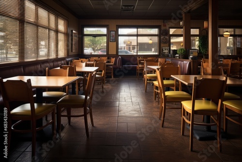 an empty restaurant photograph, photography, professional quality --ar 3:2 --v 5.2 Job ID: 06a9a3f5-1132-4067-8534-461d0262ea1f
