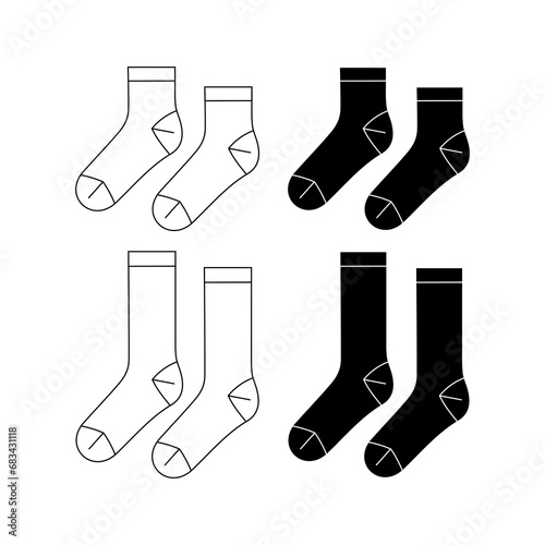 Set of Mid Calf length Socks flat sketch fashion illustration drawing template mock up, Calf length socks cad drawing for unisex men's and women's, Quarter crew socks design drawing