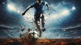Soccer player in action on the field of stadium. Football Concept With a Copy Space. Soccer Concept With a Space For a Text.