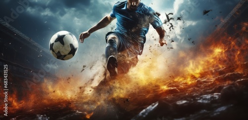 Soccer player in action at the stadium. Football Concept With a Copy Space. Soccer Concept With a Space For a Text. photo