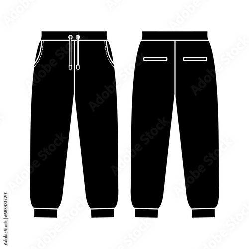 Loose fit joggers. Sweat jogger pants with an elasticated drawstring waist in a relaxed style. Men's casual wear. Vector technical sketch. Mockup template. photo