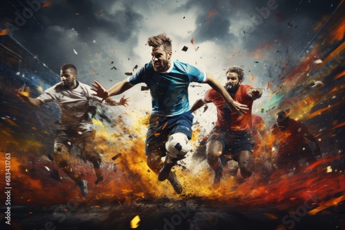 Soccer players in action at the stadium. Dynamic image. Football Concept With a Copy Space. Soccer Concept With a Space For a Text.
