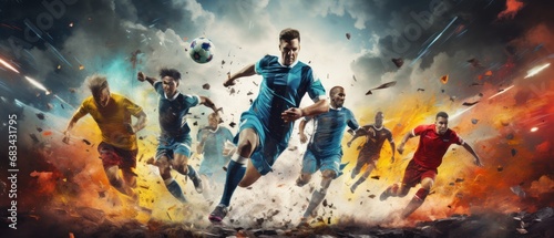 Soccer players in action at stadium. Football Concept With a Copy Space. Soccer Concept With a Space For a Text. photo