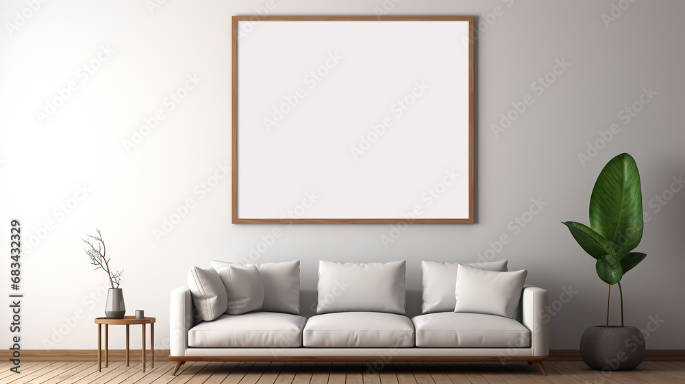 wooden frame mockup in minimalist interior, poster mockup. ai generated image wooden frame mockup in minimalist interior, poster mockup. ai generated image